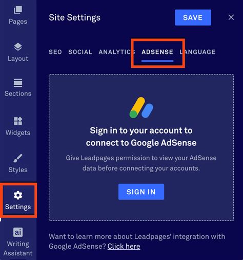 Connect your site to AdSense .